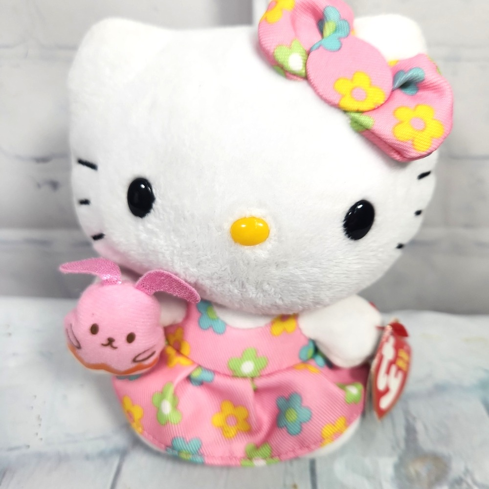 Ty Hello Kitty Plush Sanrio Easter Bunny Toy Doll Spring Pink Floral Dress 2015